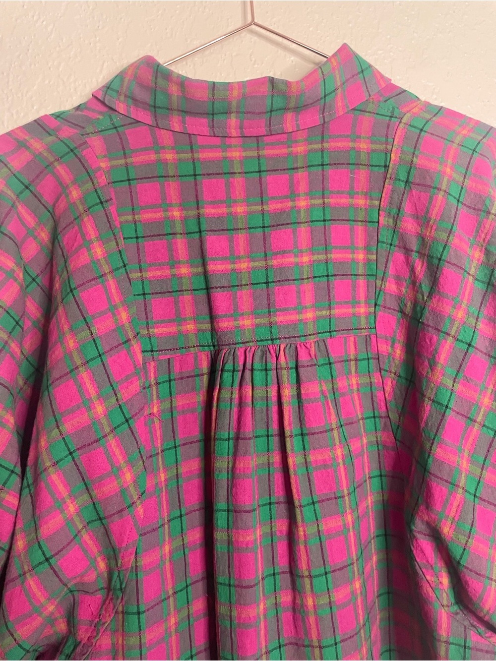 Entro Pink Green Plaid Oversized Pima Cotton Button Up Small - Picture 8 of 12